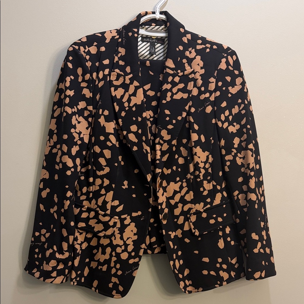 Marc Cain Black Blazer and Pant Suit with Tan Spot Print